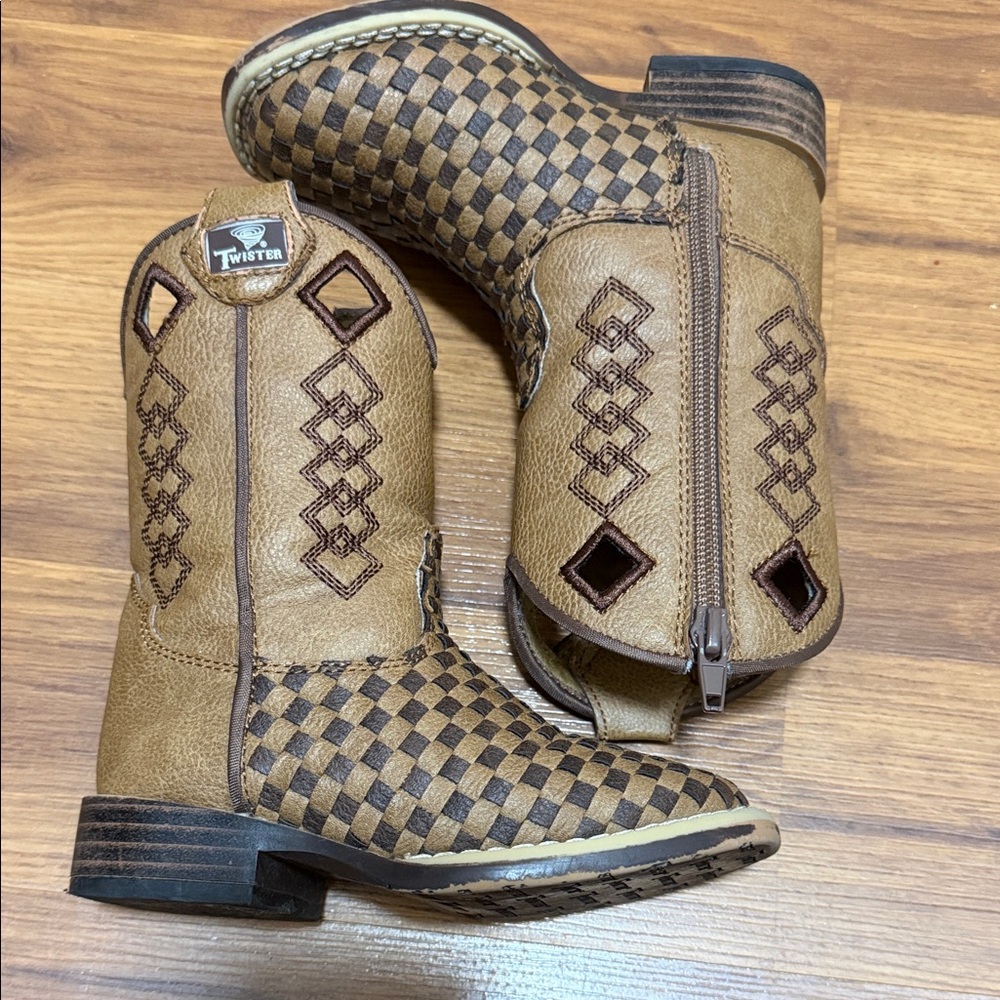 Twister Brown Checkerboard Kids Western Boots
